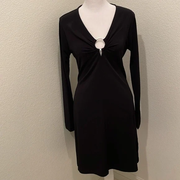NWT MICHAEL Michael Kors Women’s Long Sleeve Center Ring Cutout Dress Black M‌‌‌ - Picture 3 of 8